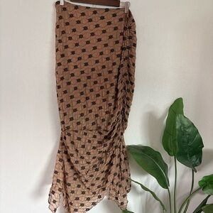 Free People Tan & Black Floral Midi Skirt